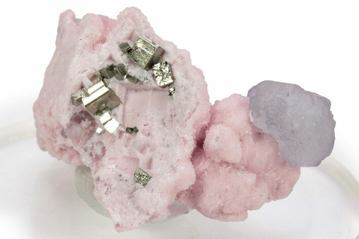 Cubic Pyrite and Fluorite on Rhodochrosite - Peru #240646